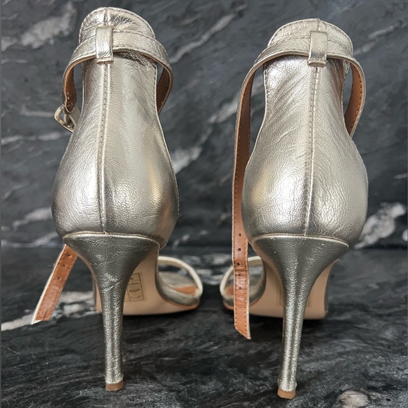 Halston Alison Gold Ankle Strap Heels - Picture 3 of 5
